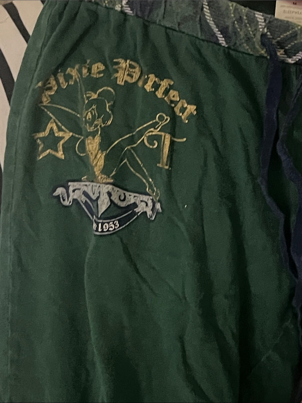 Disney Dark Green Track Pants with Gold Tinker Bell Graphic